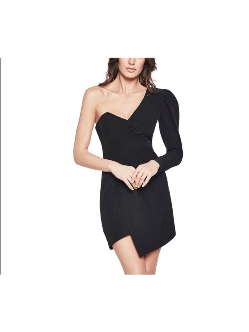 NWT Bardot Womens Black Asymmetrical One Shoulder Puff Sleeve Mini Dress Size 6